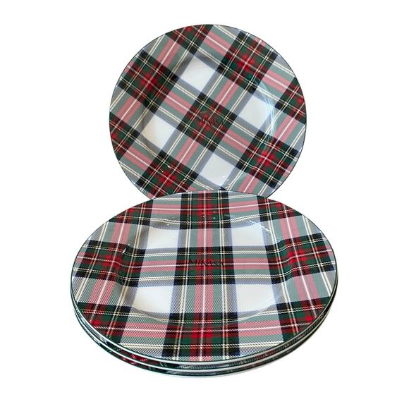 Mikasa Bone China Christmas TARTAN WHITE Salad Plates 9" Set of 4 New - Picture 4 of 15